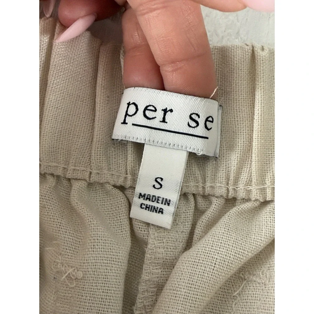 Per Se Shorts Ivory Tan‎ Linen Blend Women's Size Small Tie Elastic Coastal